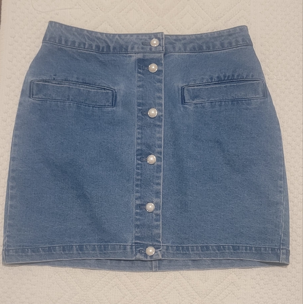 House of Harlow 1960 Denim Skirt with Pearl Buttons